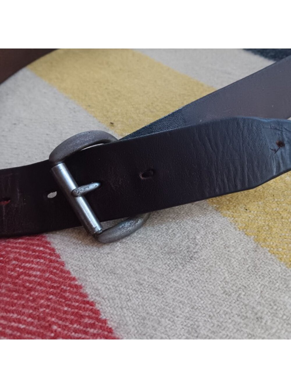 Vintage Rugged Mens 36 Medium Brown Beaten Strap Leather Belt
